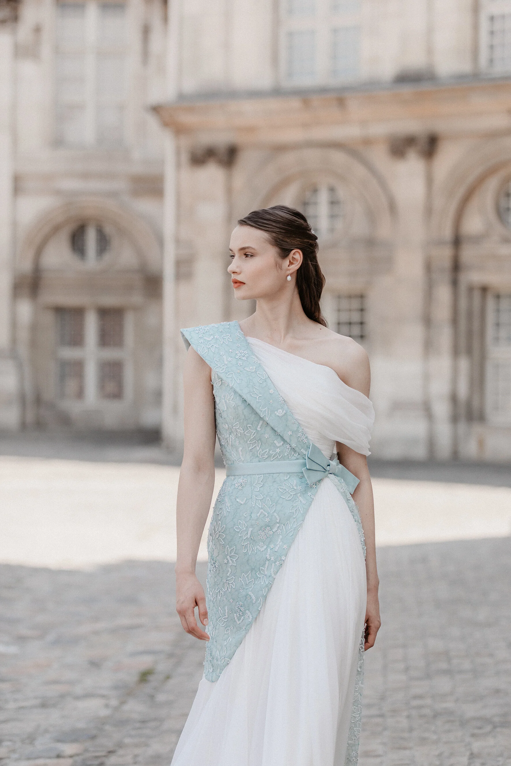 RASPAIL, asymmetrical and contrasting Haute-Coutre dress — DOCQUIN
